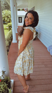 Chic Ruffle Sleeve Tank Yellow Floral Dress