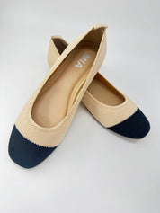 Cream And Black Mesh Nit Slip in MIa Flats