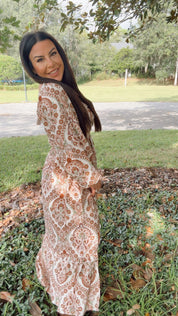 Brown Multi Floral Maxi Long Sleeve Cozy Co Dress