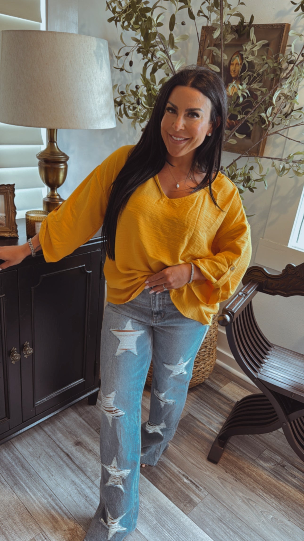 Judy Blue Medium Wash High Waist Distressed Star Straight Leg Jeans