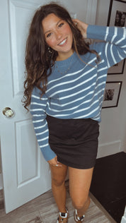 Light Blue and White Stripe Cozy Co Sweater