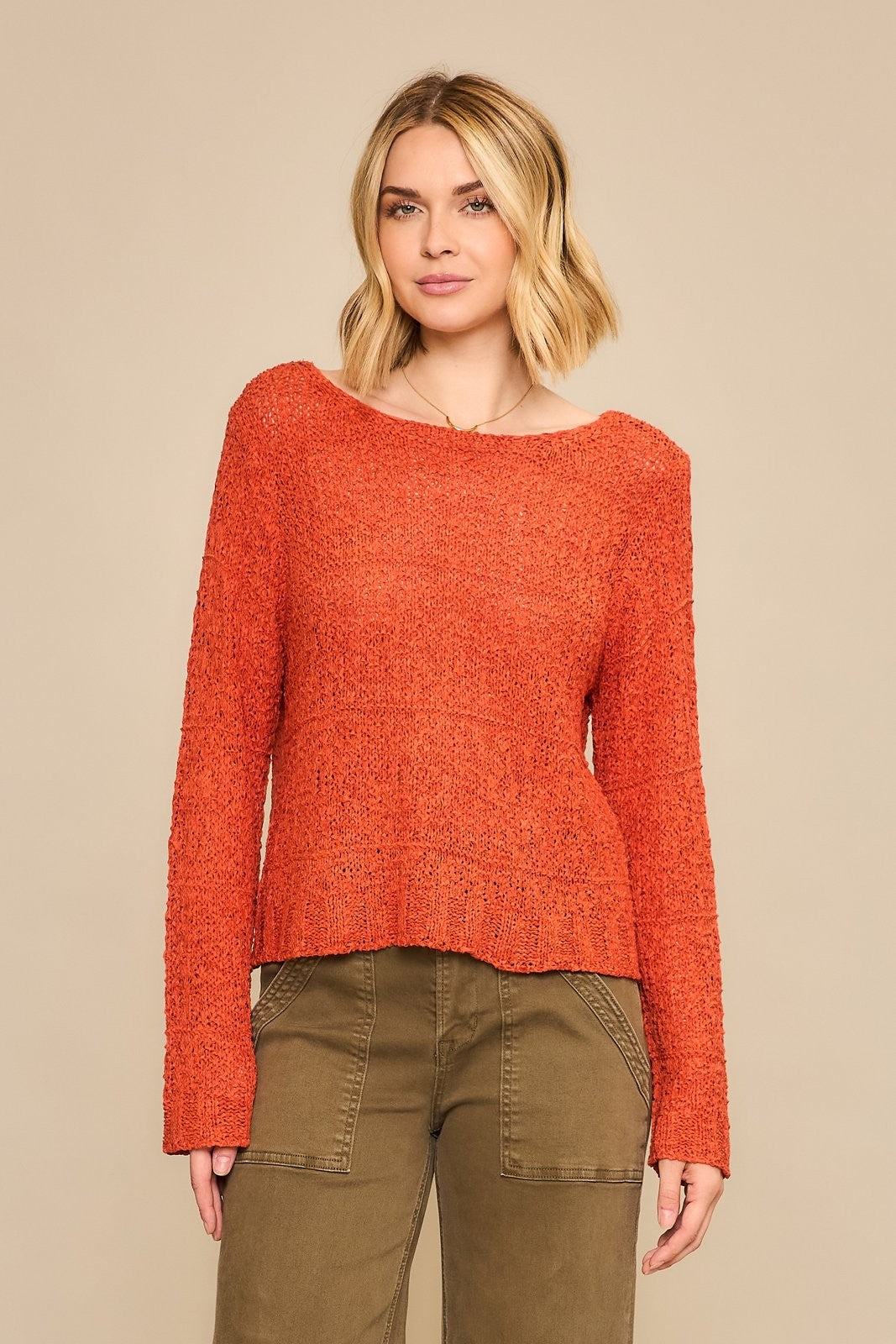 Cozy Co  Rust Boatnekc Light Sweater
