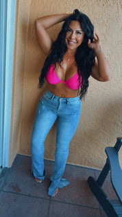 Medium Wash High Waist Distressed Hem Skinny Jeans