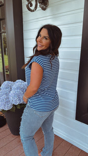 Lightweight Blue Striped and Ribbed Top