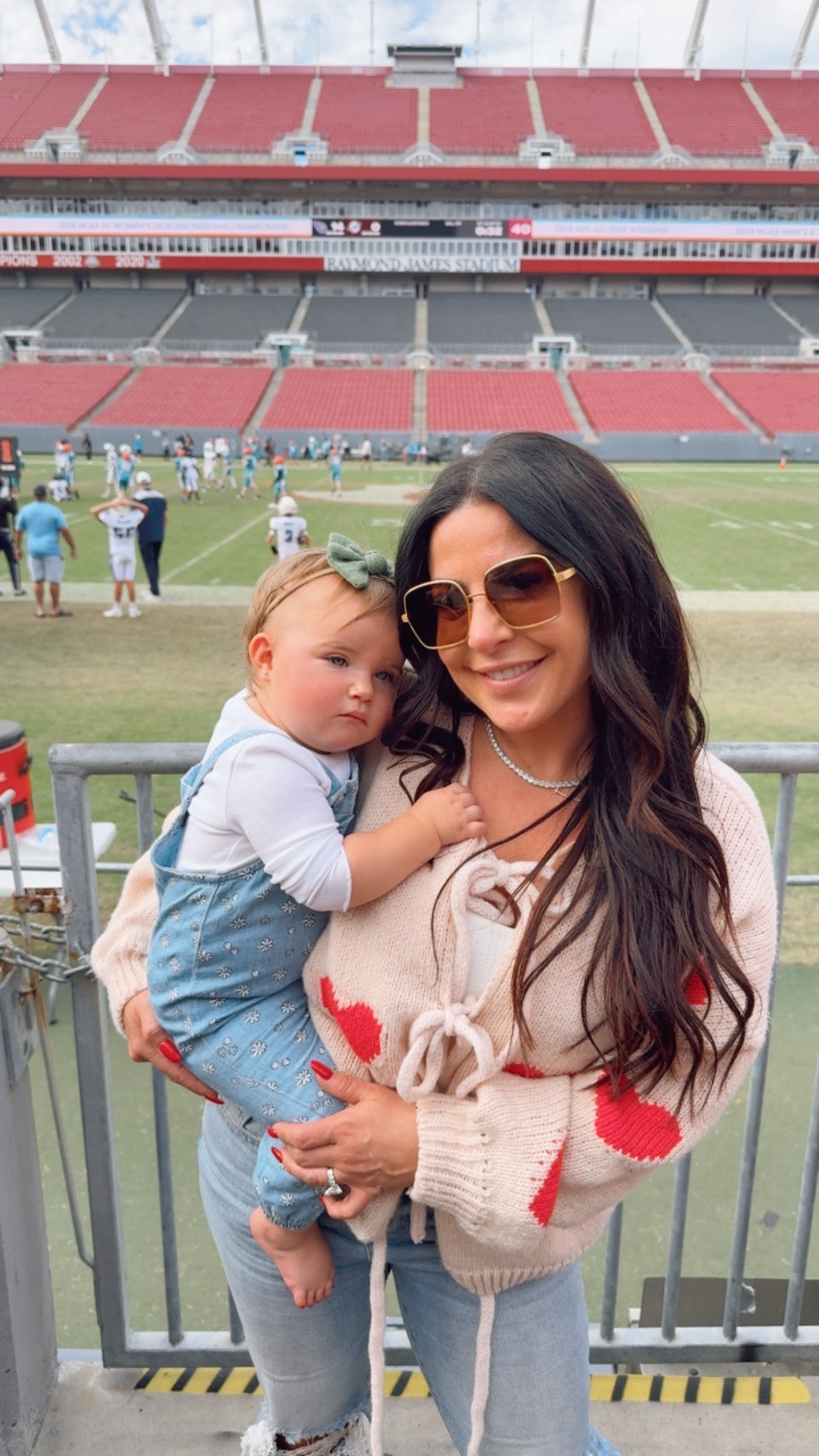 Tan AND Red Heart Tie Front Knit Cardi