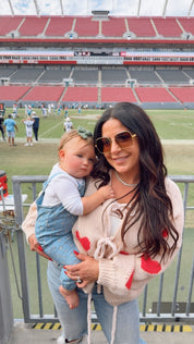 Tan AND Red Heart Tie Front Knit Cardi