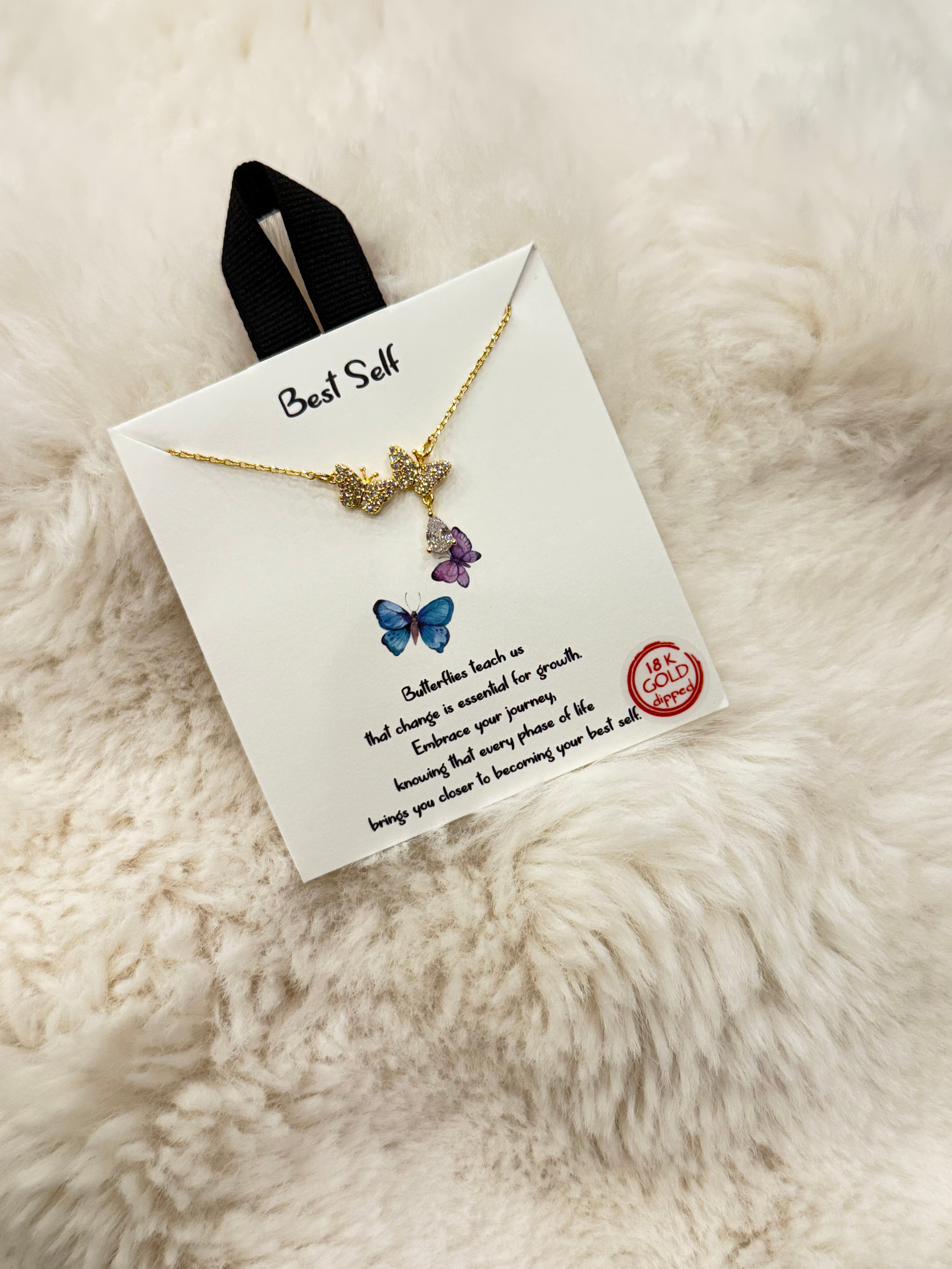 Gold and Crystal Pendant Butterfly Necklace