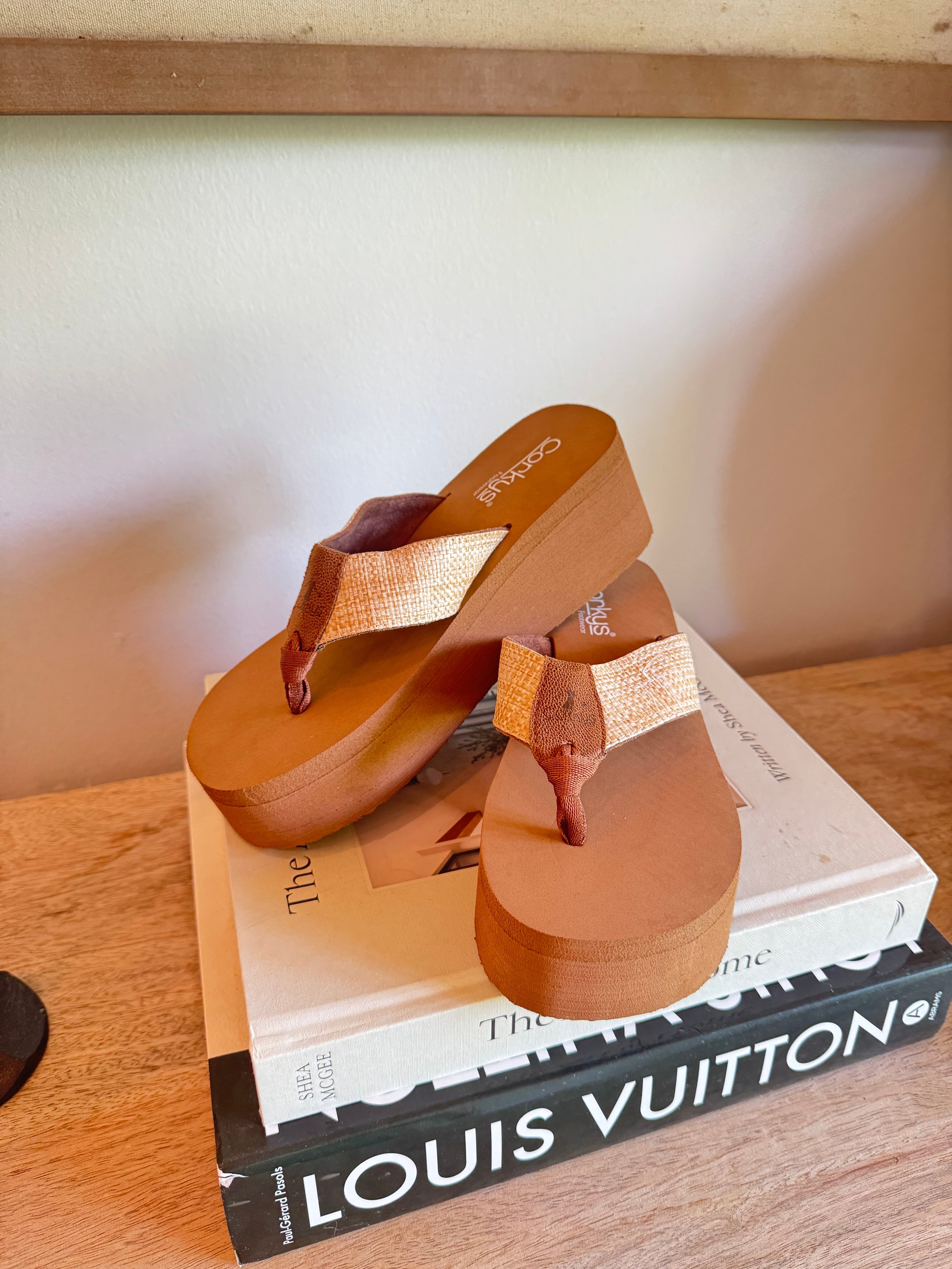 Corky Take  Dip Brown And Raffia Strap Sandals