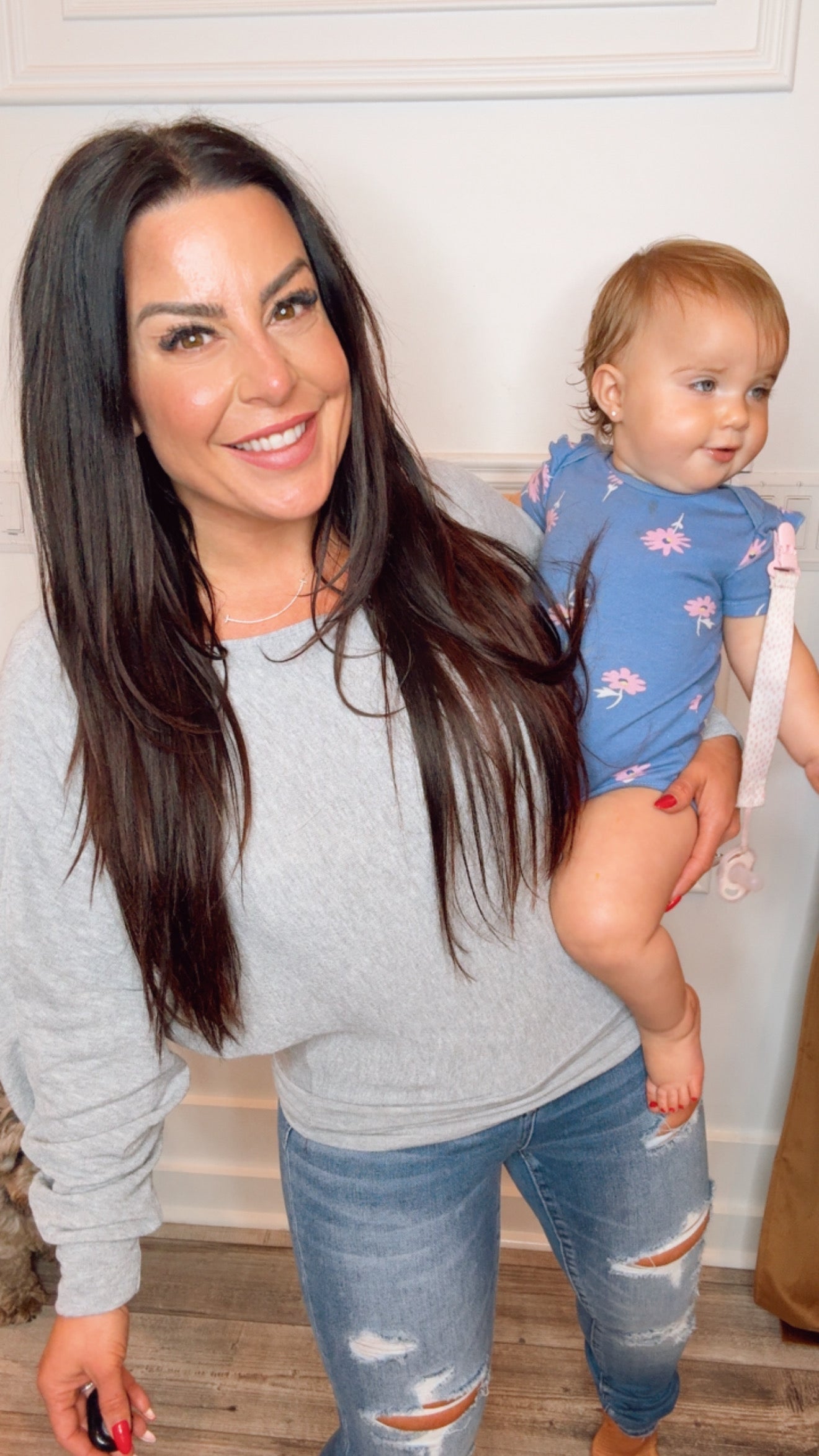 Heathered Grey Long Sleeve Boatneck Top