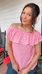 Pink Cheetah Ruffle Sleeve Top