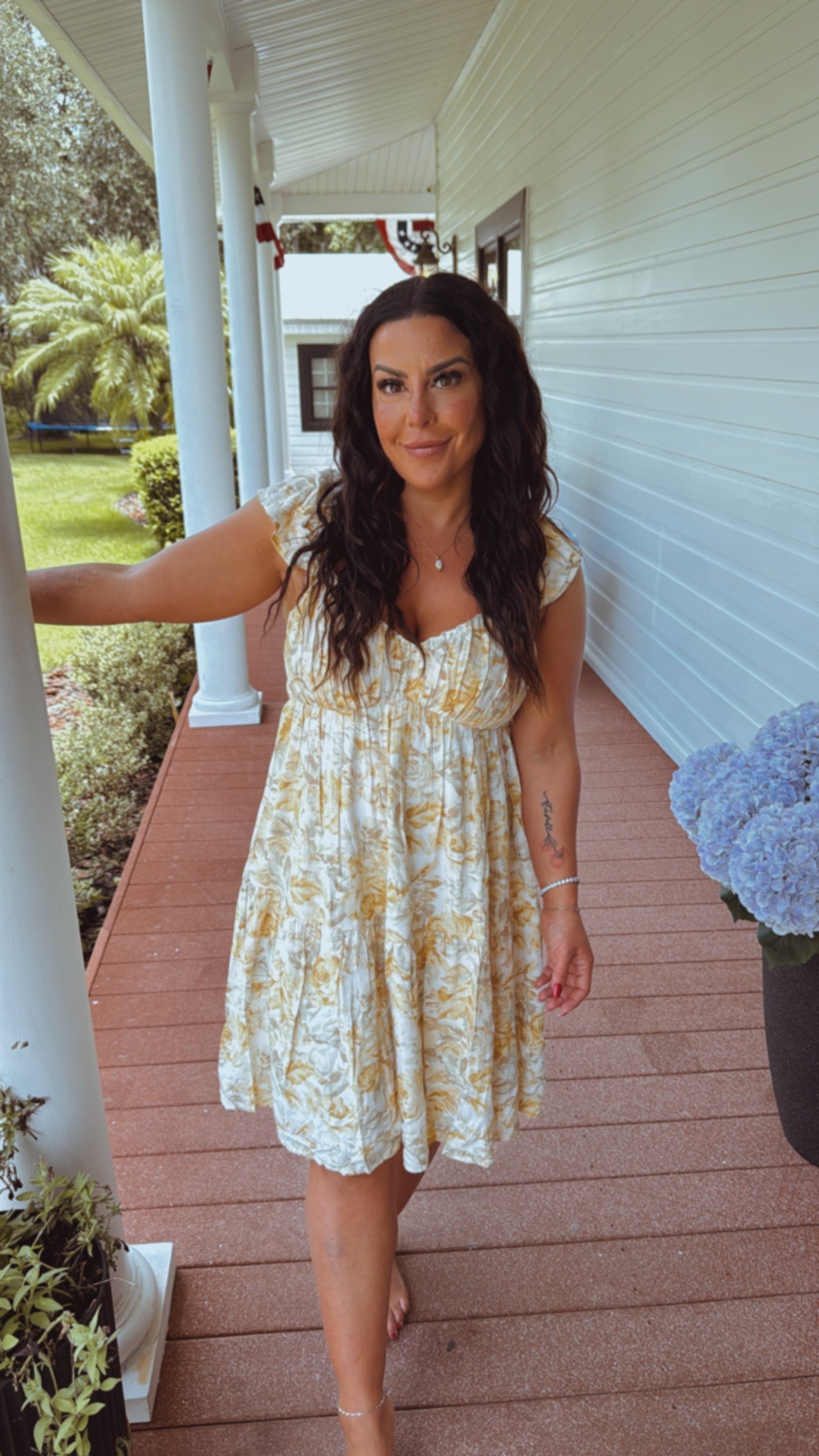 Chic Ruffle Sleeve Tank Yellow Floral Dress