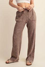 Soft Brown Waffle Knit Straight Leg Pants