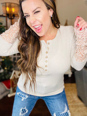 BEIGE  SASSY LACE LOOSE FIT TOP