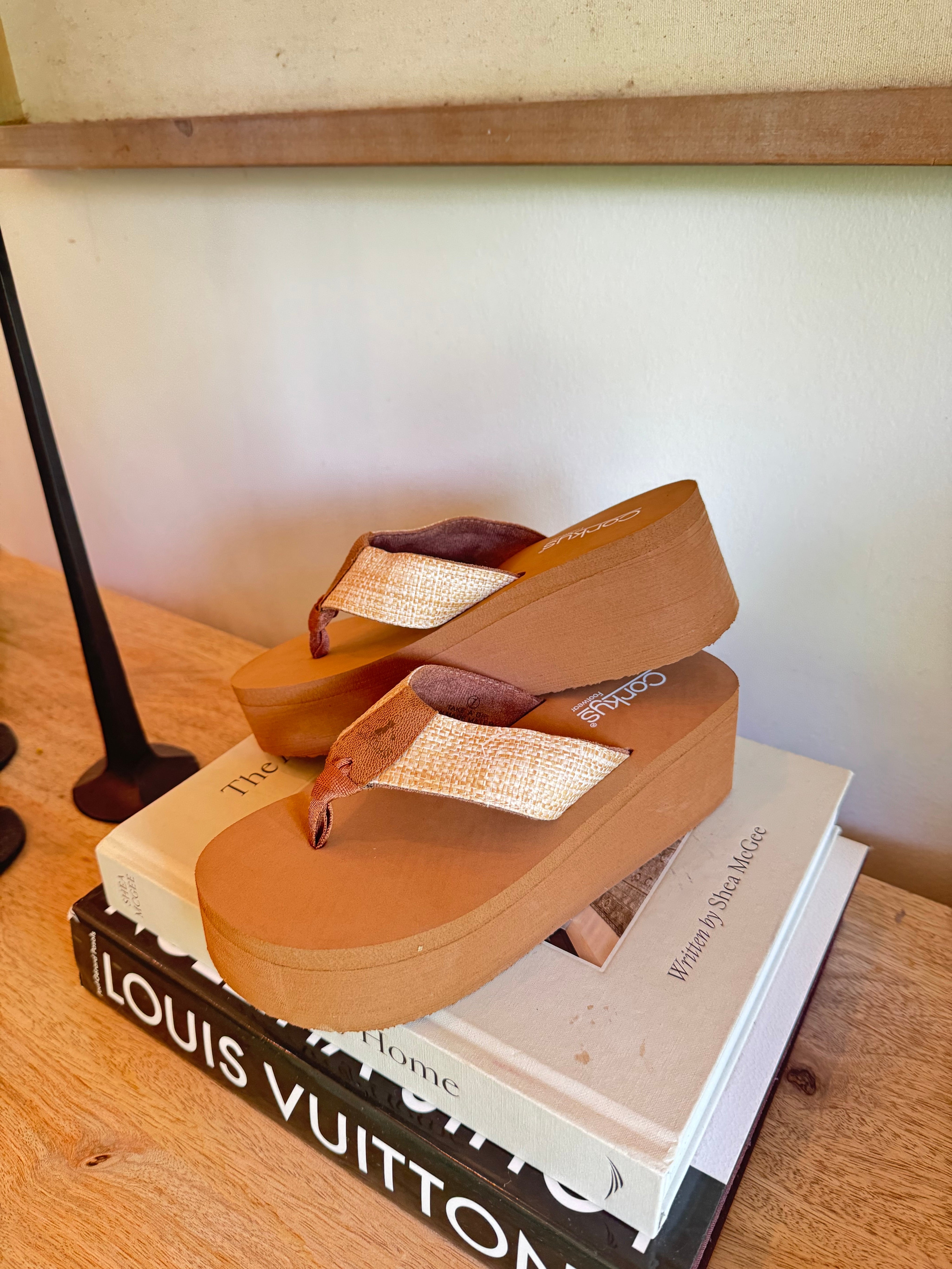 Corky Take  Dip Brown And Raffia Strap Sandals