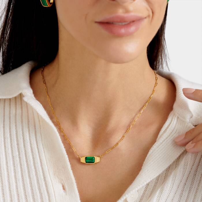 Katie Loxton Good Energy Emerald and Gold Necklace
