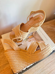 Natural Cross Strap Open To Wedge Mia Heel