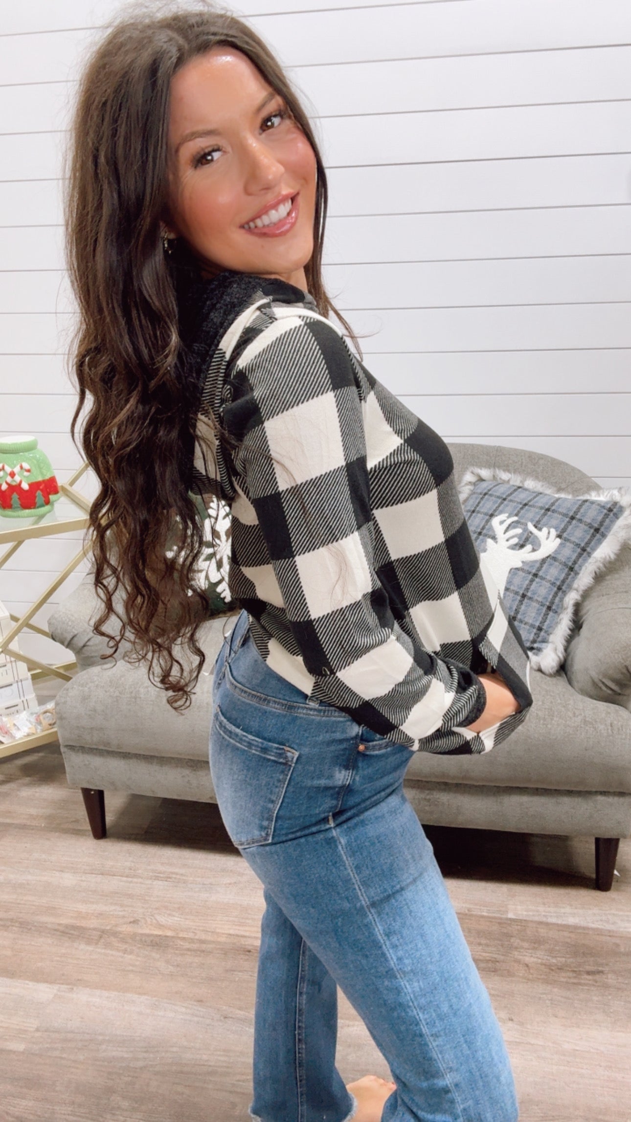 Lightweight Black and White Plaid Hoodie *Final Sale*