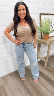 Mica Light Wash High rise Straight Loose Fit Jeans