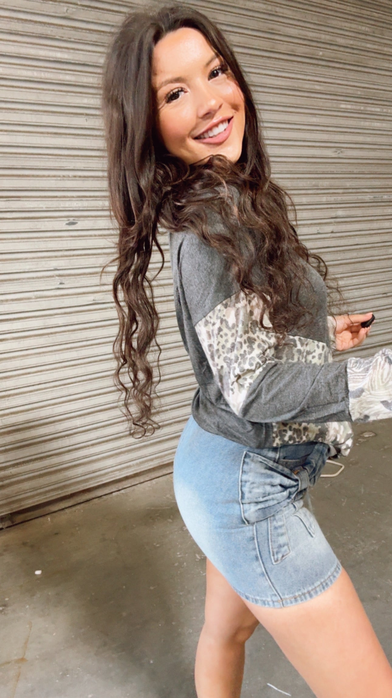 Ultra Soft Grey and Camo Long Sleeve Top *Final Sale*