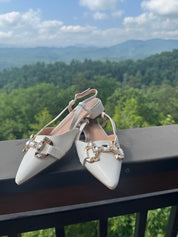 Chic White and Gold Diva Sparkle Flats