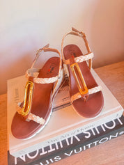 Dark Brown and Woven Strap Wedges