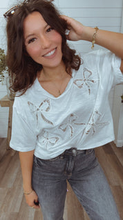 White Lace and Bows Top