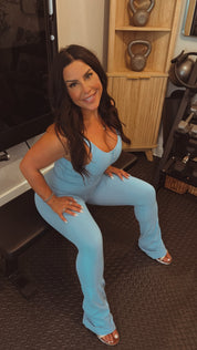 Baby Blue Ribbed Ruffle Crop Tank