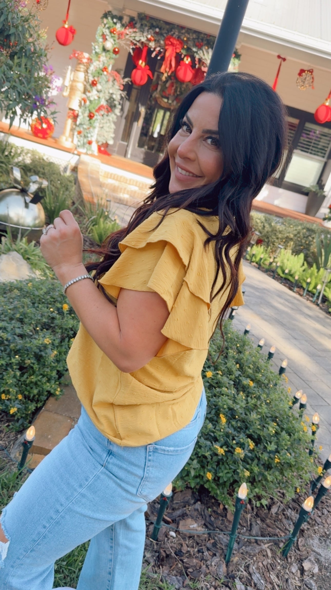 Mustard Ruffle Sleeve Top