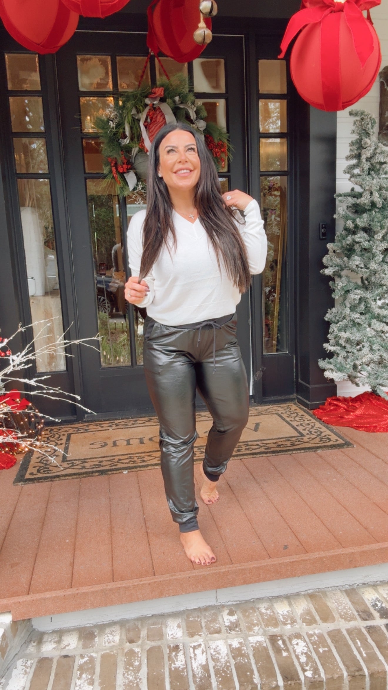 Black Faux Leather Joggers