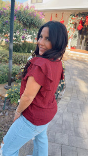 Merlot Ruffle Sleeve Top