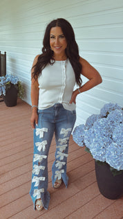 Ultra Soft Knit Taupe Sleeveless Button Up Top