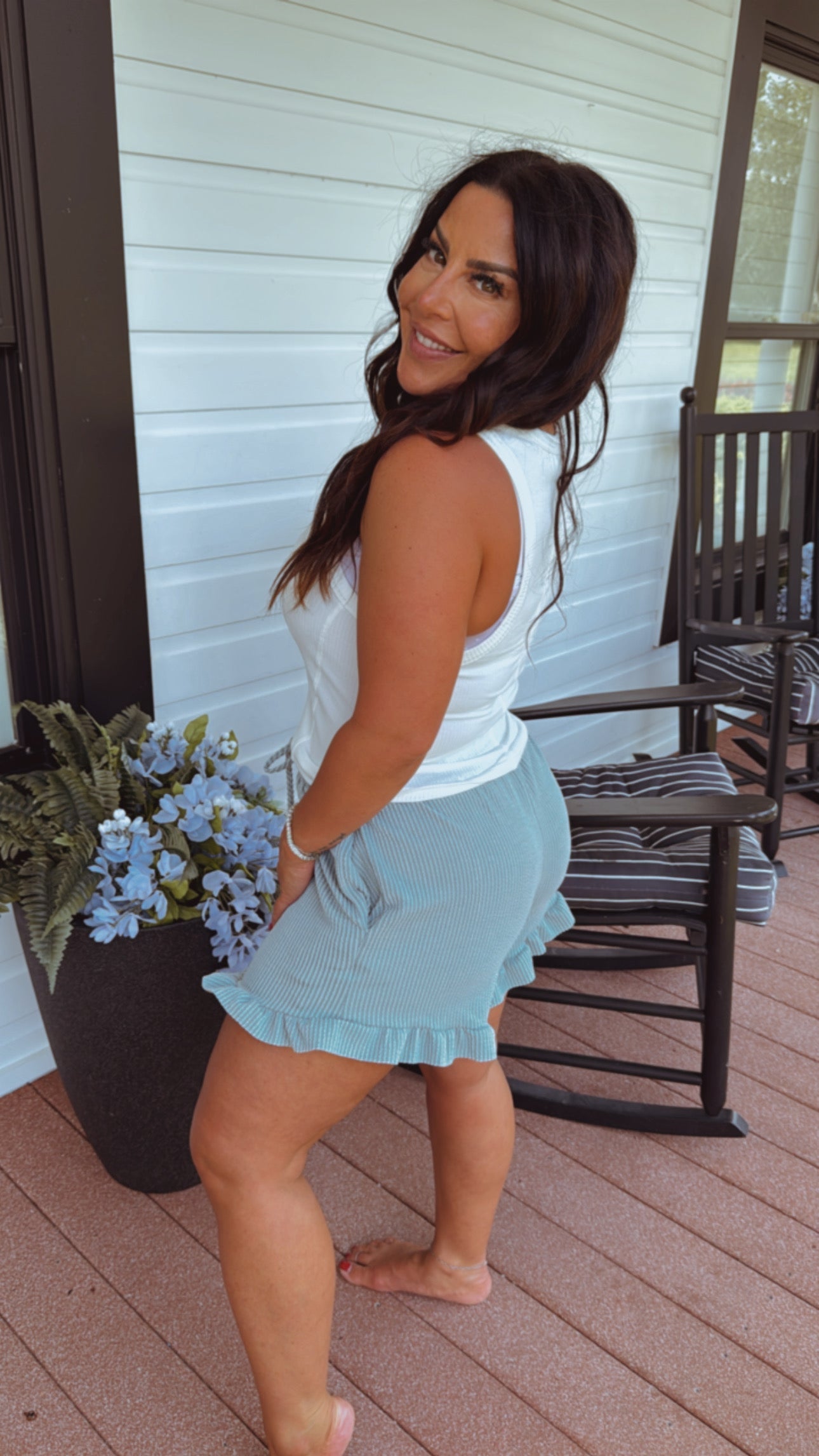 Sage Ribbed and Ruffle Textured Shorts