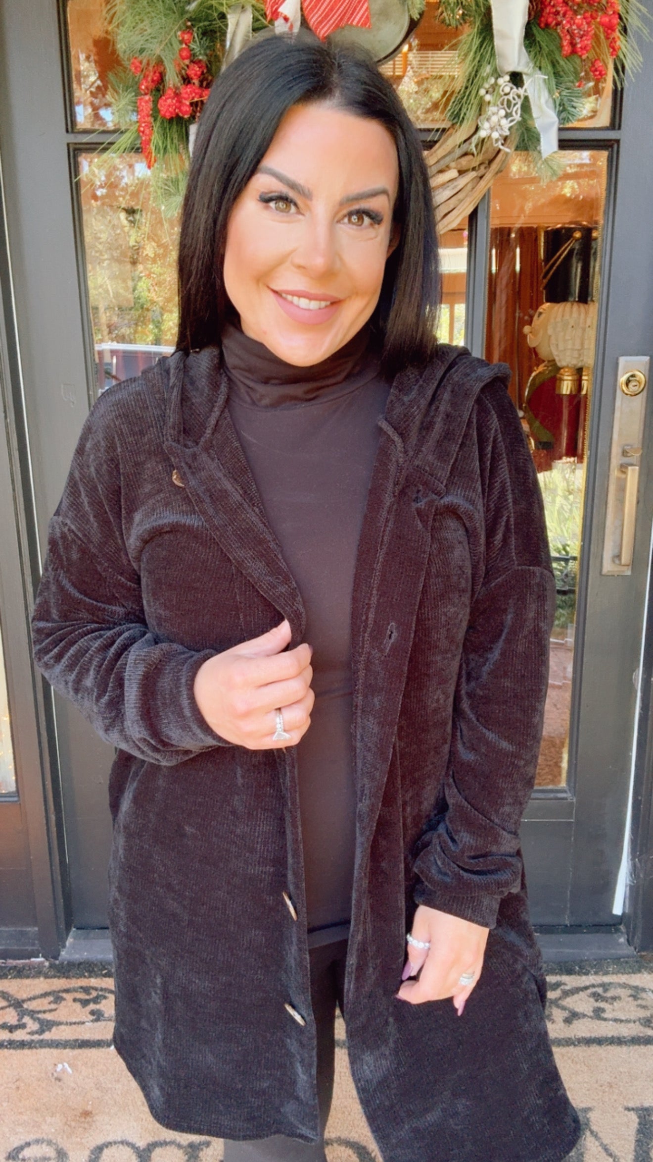 Black Ultra Soft Button Up Hoodi