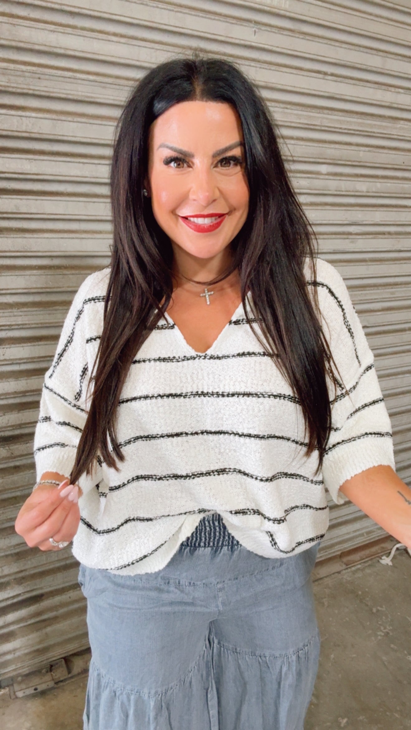 Ivory and Black Loose sit Knit Sweater