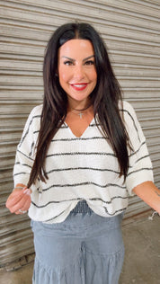 Ivory and Black Loose sit Knit Sweater