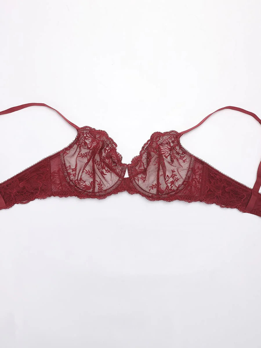 Sassy Red Floral Lace Underwire Bra