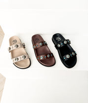 Briallen Western Studded Turquoise Sandal in Black
