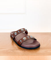 Briallen Western Studded Turquoise Sandal in Chocolate