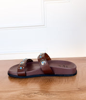 Briallen Western Studded Turquoise Sandal in Chocolate