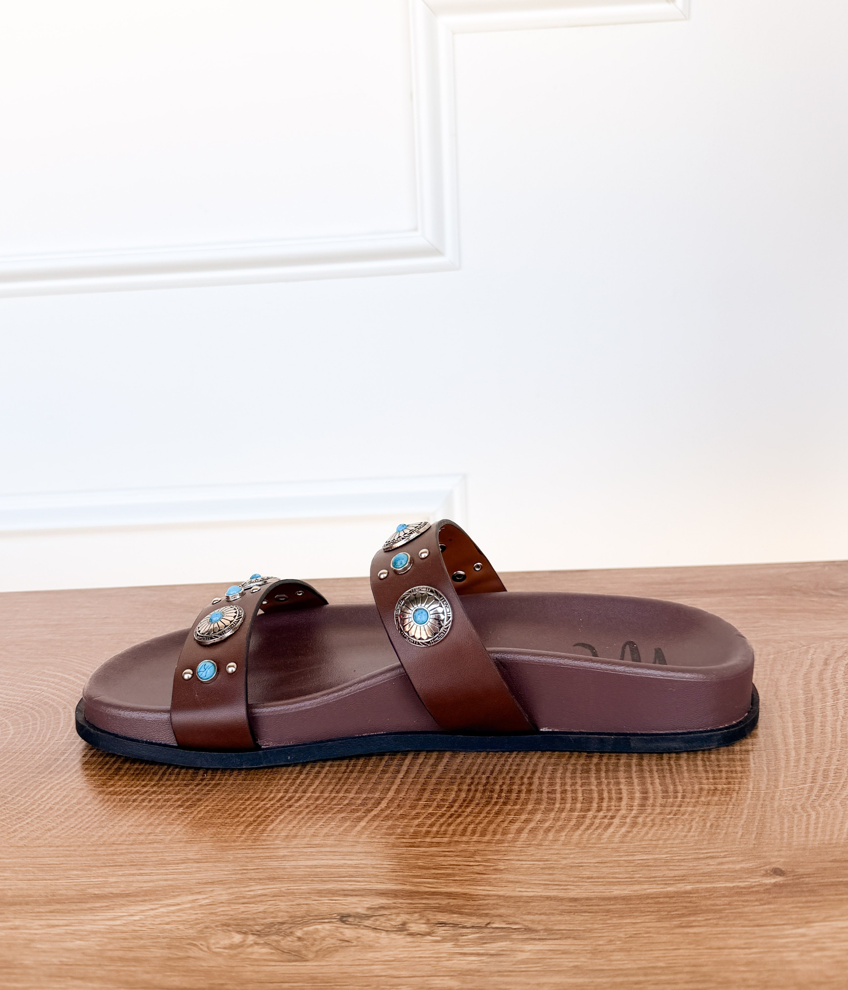 Briallen Western Studded Turquoise Sandal in Chocolate