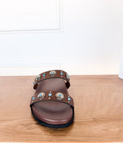 Briallen Western Studded Turquoise Sandal in Chocolate
