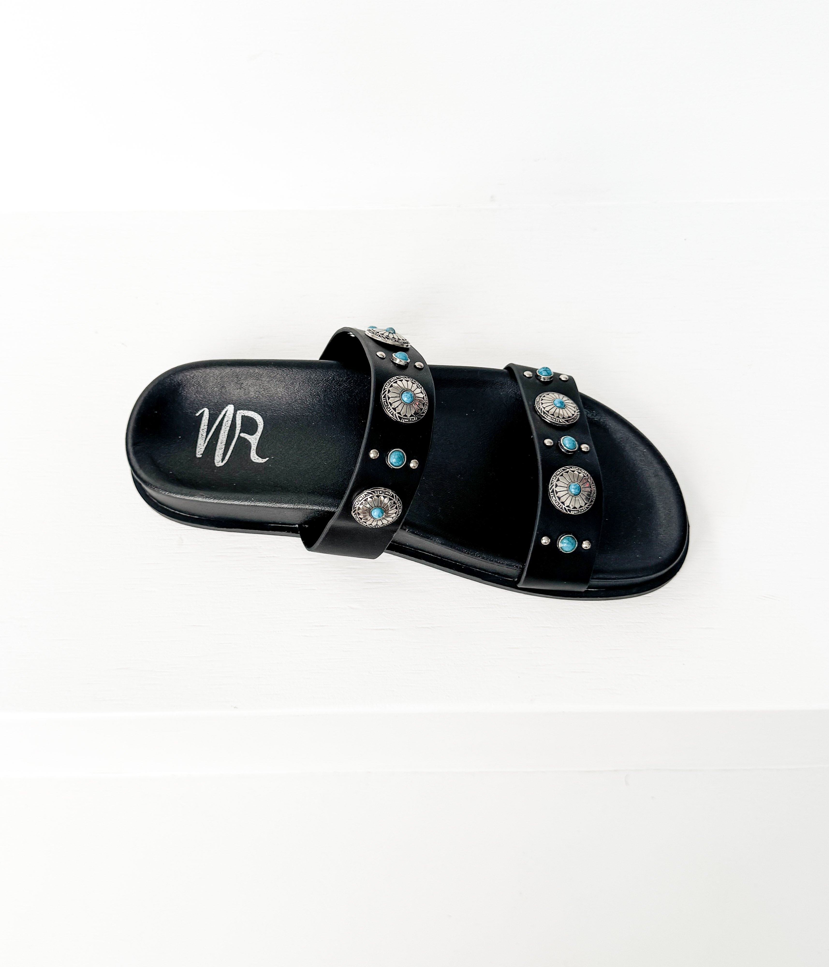 Briallen Western Studded Turquoise Sandal in Black
