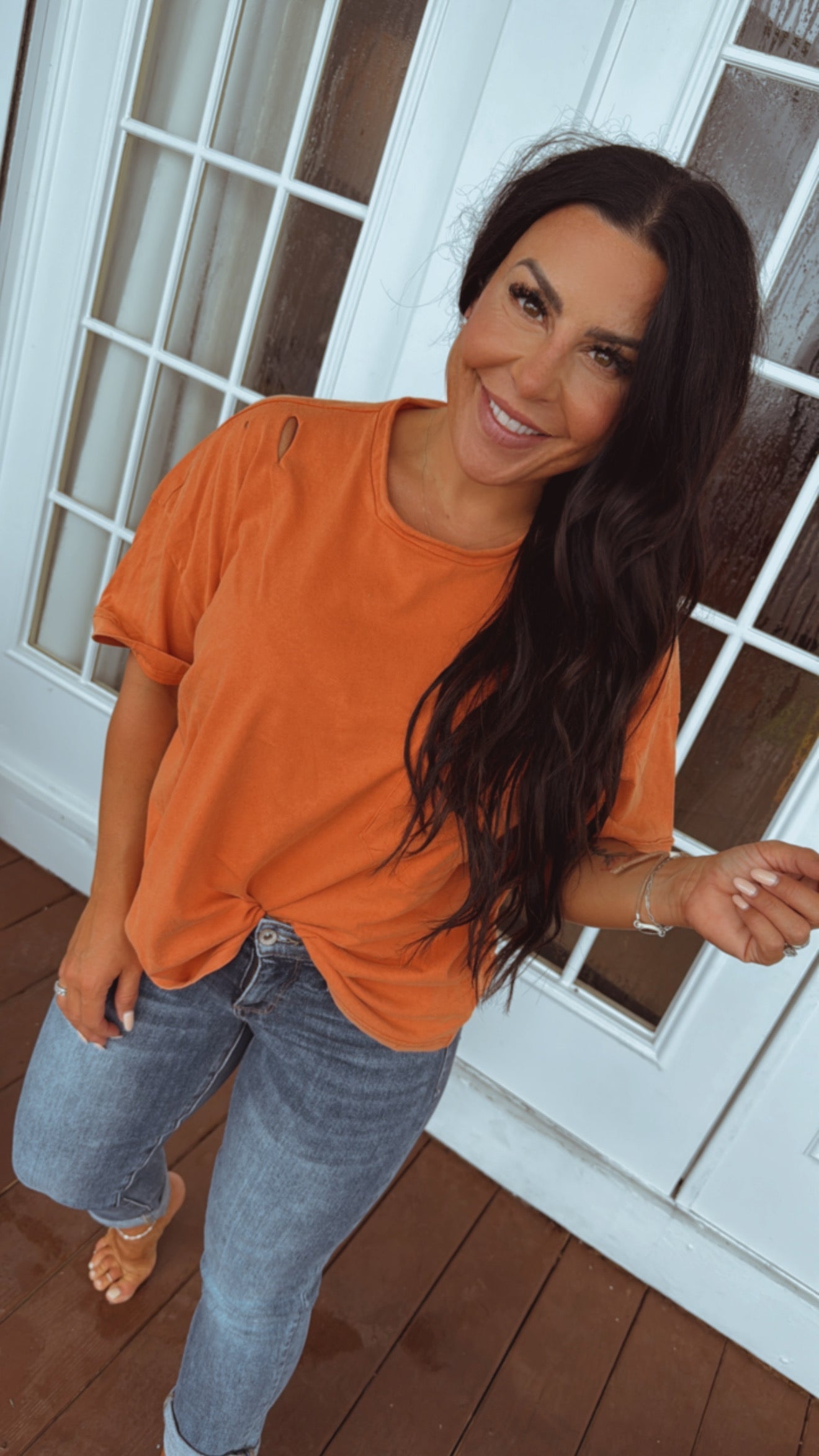 Distressed Ripped Rust Pocket Top