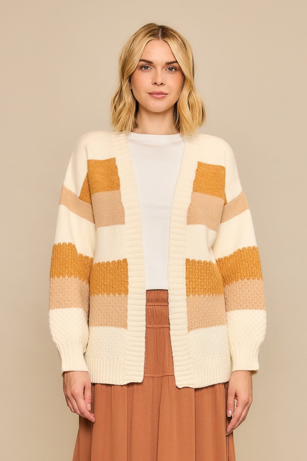 Cozy Co Honey And Ivory Color Block Comfy Cardi