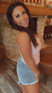 Pink Microwaffle Knit Pearl Beaded Tank