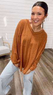 Brown Long Sleeve Pocket Top