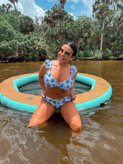 DTW Exclusive Blue Blooms and White Bikini Bottom