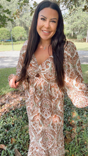 Brown Multi Floral Maxi Long Sleeve Cozy Co Dress