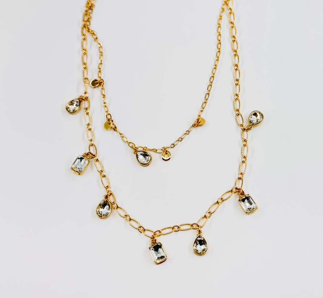 Double Luxe Gold & Crystal Chain Necklace