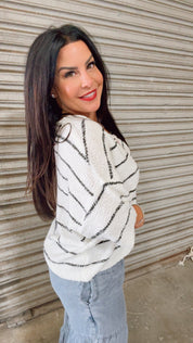 Ivory and Black Loose sit Knit Sweater